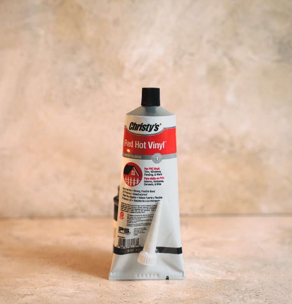 Christys Red Hot Vinyl PVC and vinyl trim adhesive 8 oz squeeze tube white